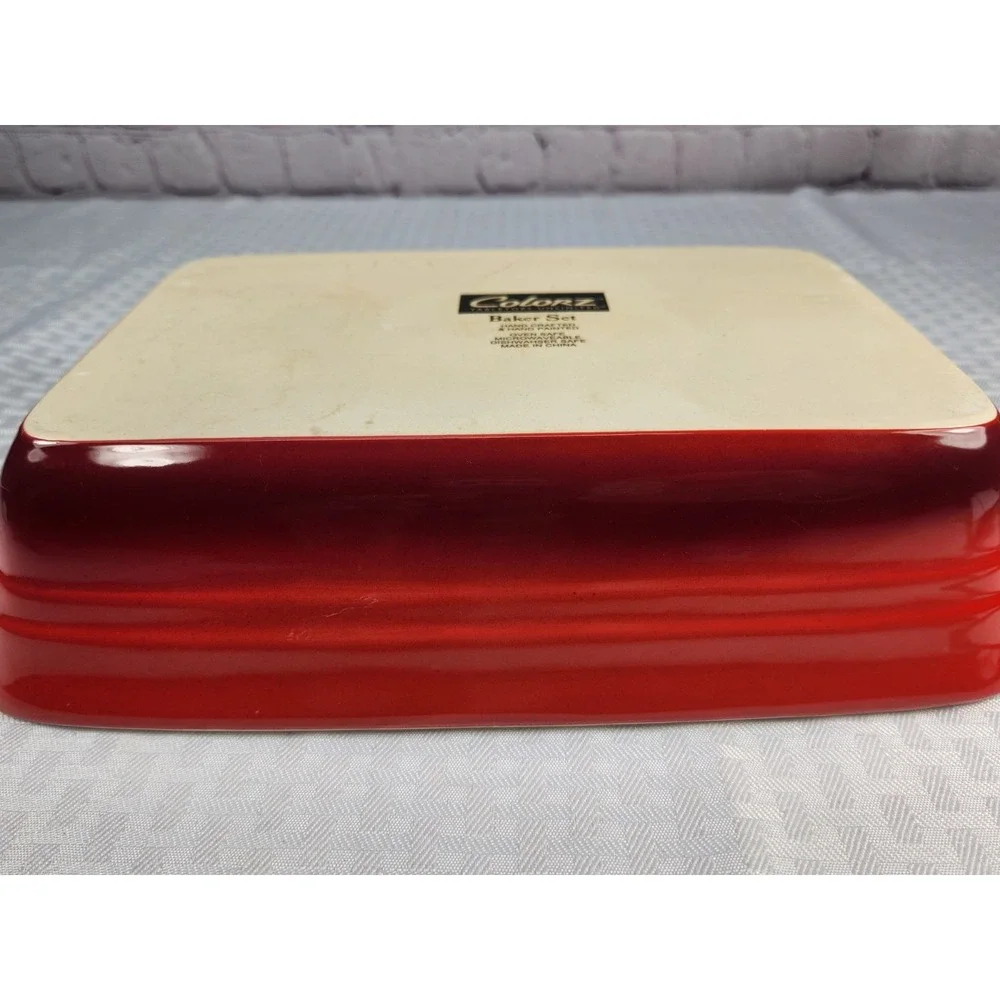 Colorz Fire Red Ambre Casserole Baking Dish Serving Graduated Color Stoneware